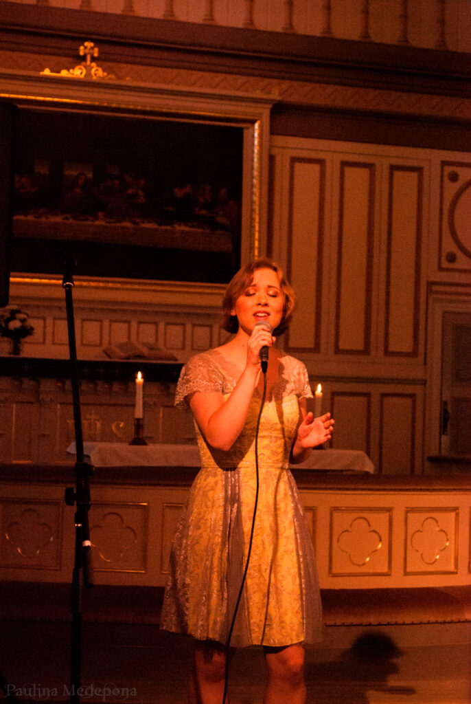 Singer performing on church