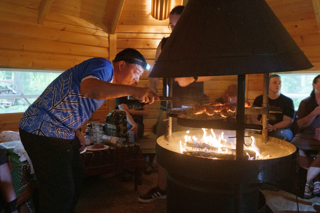 The man is cooking