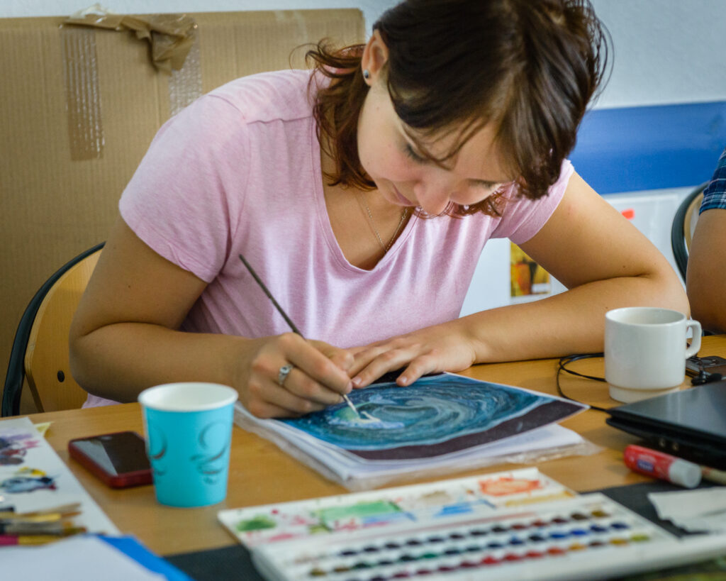 Girl is painting