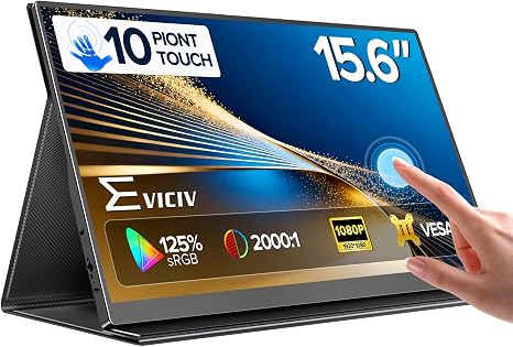 EVICIV Portable Monitor Touchscreen 15.6”, 125% sRGB 1080P IPS Screen